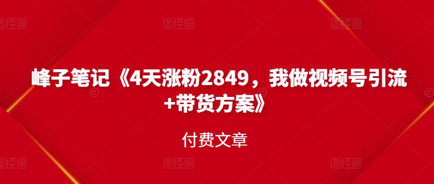 峰子笔记《4天涨粉2849，我做视频号引流 带货方案》付费文章-启创网