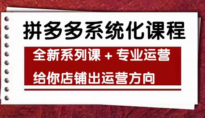 车神陪跑，拼多多系统化课程，全新系列课 专业运营给你店铺出运营方向-启创网