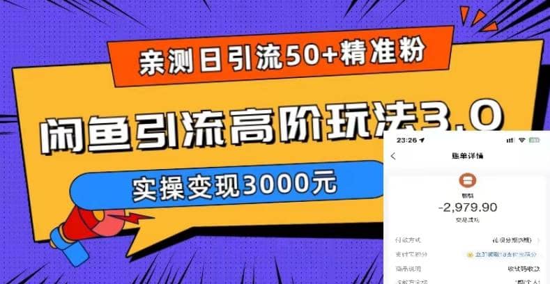 实测日引50 精准粉，闲鱼引流高阶玩法3.0，实操变现3000元-启创网