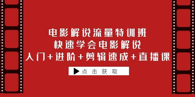 电影解说流量特训班：快速学会电影解说，入门 进阶 剪辑速成 直播课-启创网