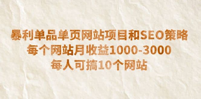 暴利单品单页网站项目和SEO策略 每个网站月收益1000-3000 每人可搞10个-启创网