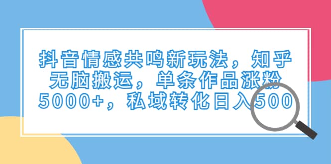 抖音情感共鸣新玩法，知乎无脑搬运，单条作品涨粉5000 ，私域转化日入500-启创网