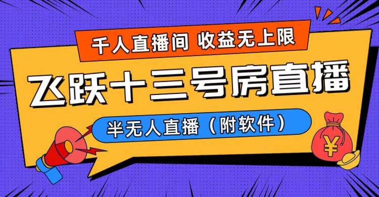 爆火飞跃十三号房半无人直播，一场直播上千人，日入过万！（附软件）-启创网